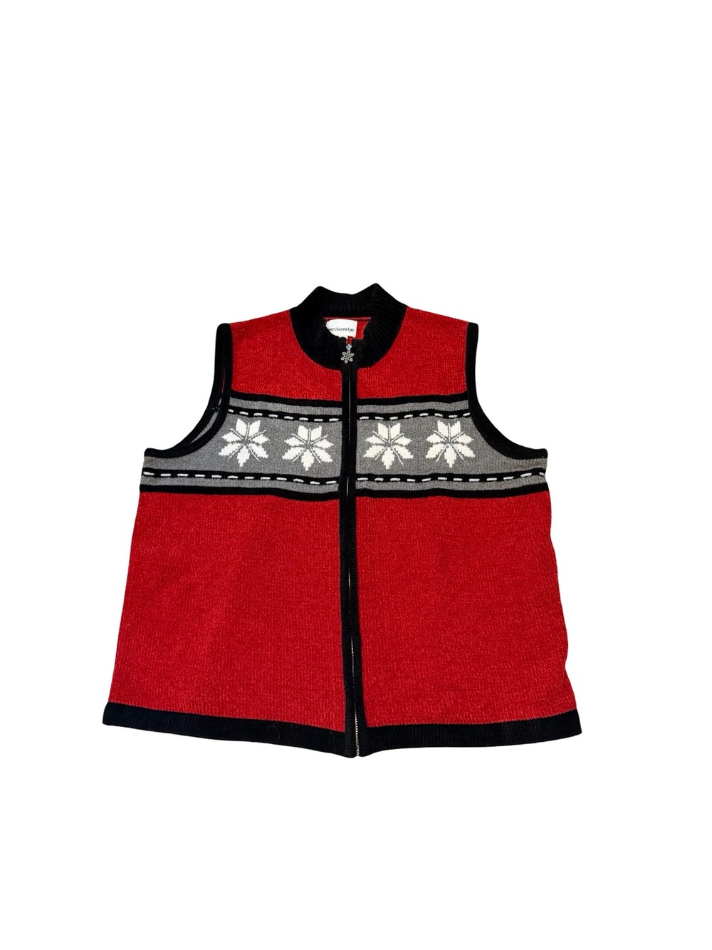 Vintage breckenridge Red Fair Isle Zip Front Vest with Black Trim